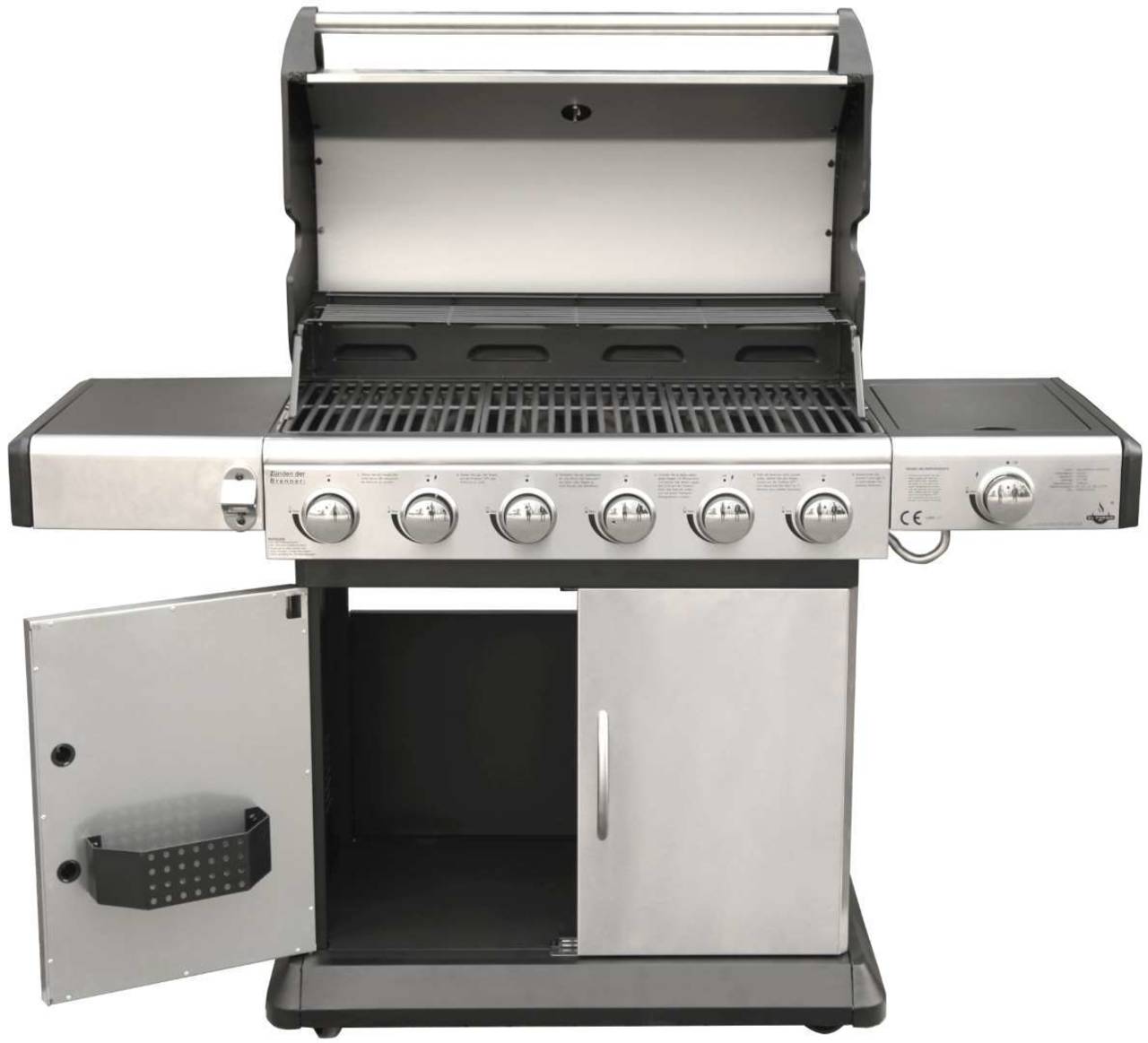 El Fuego 6Brenner Gasgrill "Deluxe", Gussrost, Seitenbrenner, BBQ