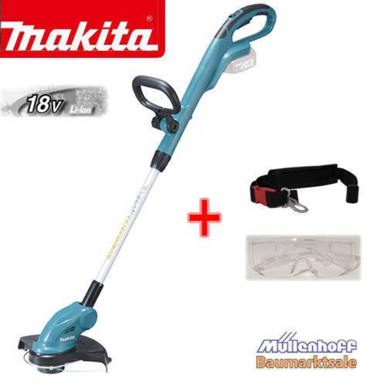 Makita DUR181Z 18V AkkuRasentrimmer inkl. Schultergurt & Schutzbrille